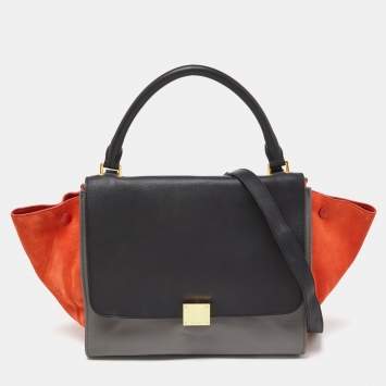 Pre Owned Celine Tricolor Leather and Suede Medium Trapeze Bag