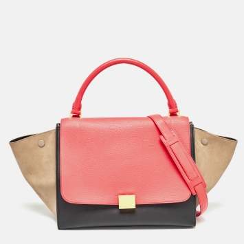 Pre Owned Celine Tricolor Leather and Suede Medium Trapeze Bag