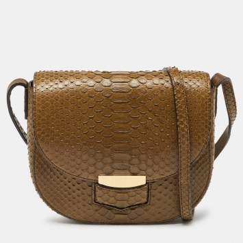 Pre Owned Celine Olive Green Python Small Trotteur Crossbody Bag