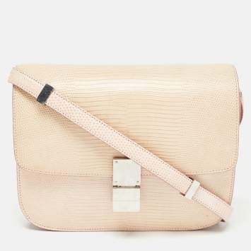 Pre Owned Celine Pink Lizard Medium Classic Box Shoulder Bag