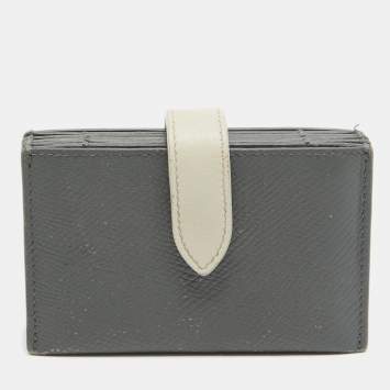 Pre Owned Celine Grey/Off White Leather Accordion Card Holder  