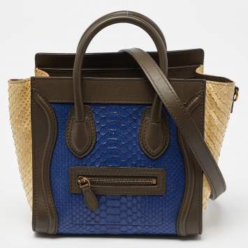 Pre Owned Celine Tri Color Python and Leather Nano Luggage Tote