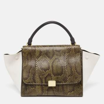 Pre Owned Celine Tricolor Python and Leather Medium Trapeze Top Handle Bag