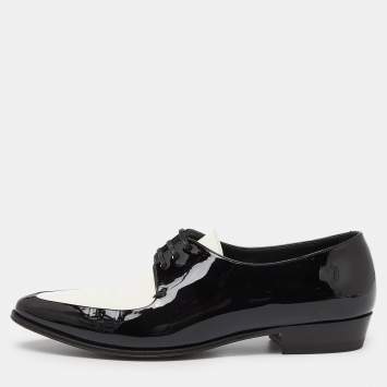 Pre Owned Celine White//Black Patent Leather Lace Up Pointed Toe Oxfords Size 38