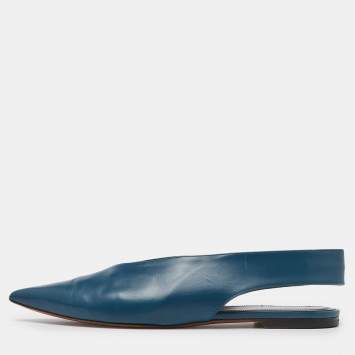 Pre Owned Celine Blue Leather Pointed Toe Slingback Flat Sandals Size 41
