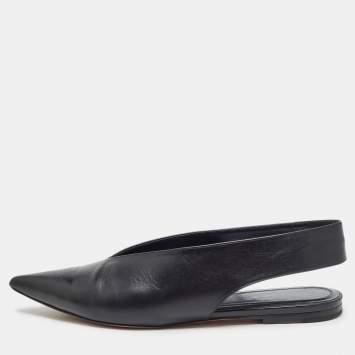 Pre Owned Celine Black Leather V Neck Pointed Toe Slingback Mules Size 38