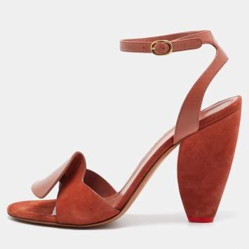 Pre Owned Celine Brown Leather and Suede Ankle Strap Sandals Size 40