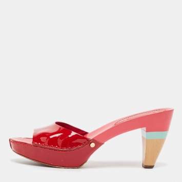 Pre Owned Celine Red Patent Leather Platform Slide Sandals Size 39