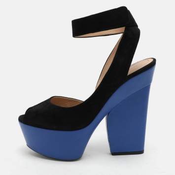 Pre Owned Celine Black Suede Platform Ankle Strap Sandals Size 39.5