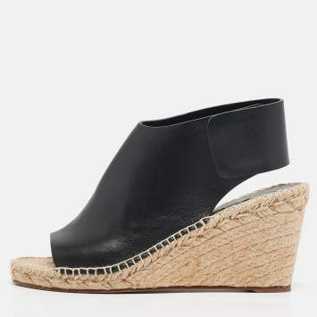 Pre Owned Celine Black Leather Espadrille Wedge Sandals Size 39