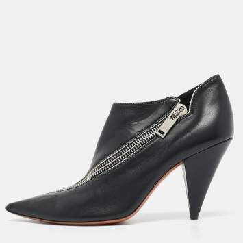 Pre Owned Celine Black Leather V Neck Booties Size 39