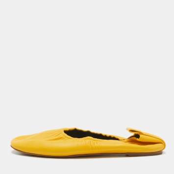 Pre Owned Celine Yellow Leather Scrunch Ballet Flats Size 38