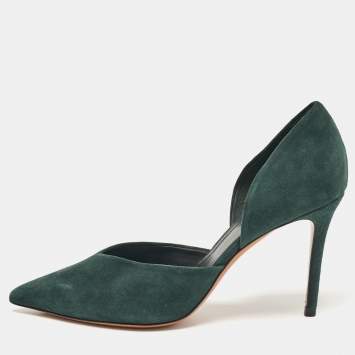 Pre Owned Celine Green Suede Pointed Toe  D'orsay Pumps Size 37