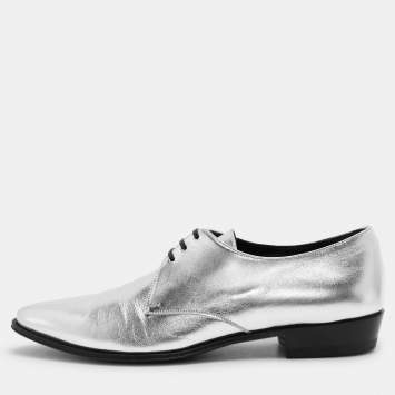 Pre Owned Celine Silver Leather Lace Up Derby Size 39