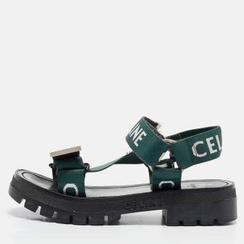 Pre Owned Celine Green Canvas Leo Ankle Strap Sandals Size 36