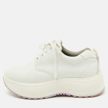Celine White Canvas Jane Low Top Platform Sneakers Size 42