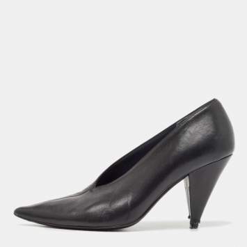 Pre Owned Celine Black Leather V Cut Pointed Toe Pumps Size 39