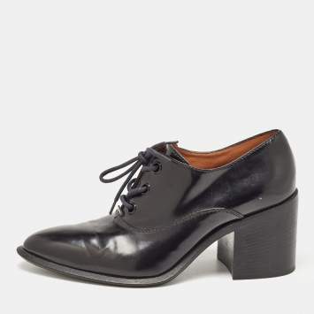 Pre Owned Celine Black Leather Lace Up Heeled Oxfords Size 38