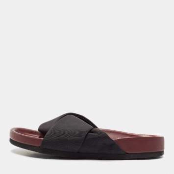 Pre Owned Celine Black Neoprene Crossover Flat Slides Size 37