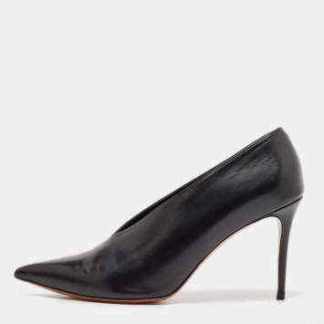 Pre Owned Celine Black Leather V Neck Pumps Size 41