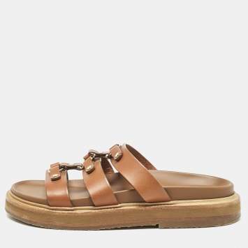 Pre Owned Celine Brown Leather Studded Tippi Slide Sandals Size 39