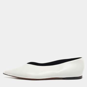 Pre Owned Celine White Leather V-Neck Ballet Flats Size 38.5