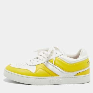 Celine White/Yellow Leather Low Top Sneakers Size 39
