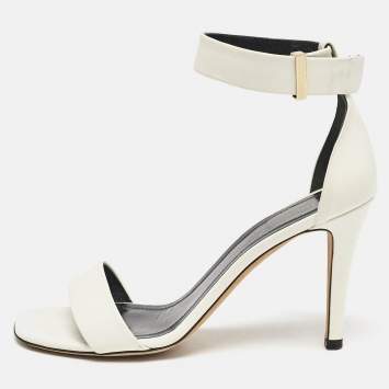 Pre Owned Celine White Leather Ankle Strap Sandals Size 36.5