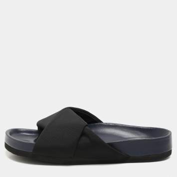 Pre Owned Celine Black Nylon Criss Cross Slide Sandals Size 35