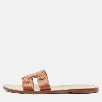 Celine Brown Leather Marina  Flat Slides Size 38.5