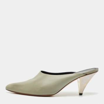 Celine Light Grey Leather Pointed Toe Mules Size 40
