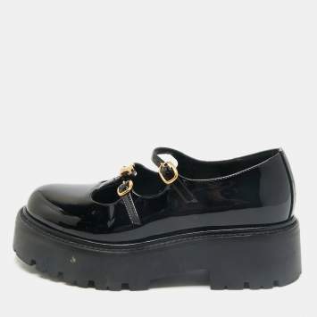 Pre Owned Celine Black Patent Leather Bulky Triomphe Loafers Size 37.5