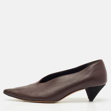 Celine Burgundy Leather Scrunch Ballerina Pumps Size 37