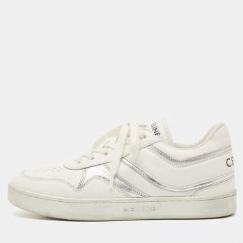 Celine White/Silver Leather Trainer Low Top Sneakers Size 39