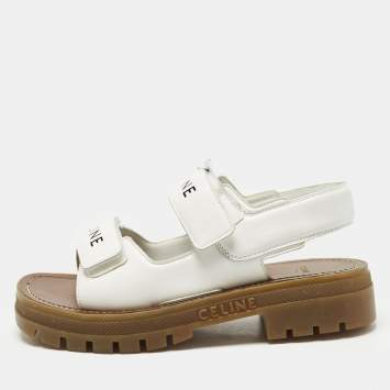 Pre Owned Celine White Leather Leo One Strap Flat Sandals Size 38