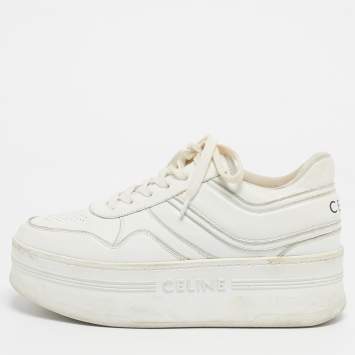 Pre Owned Celine White Leather Platform Lace Up Sneakers Size 39