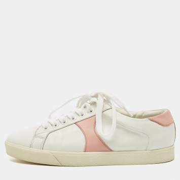 Pre Owned Celine White/Pink Leather Triomphe Low Top Sneakers Size 36