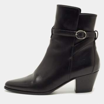 Pre Owned Celine Black Leather Block Heel Ankle Boots Size 37
