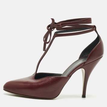 Pre Owned Celine Burgundy Leather Night Out Pumps Size 38.5