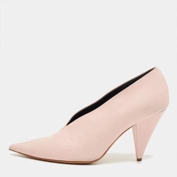 Pre Owned Celine Pink Leather V Neck Nappa Pumps Size 39.5