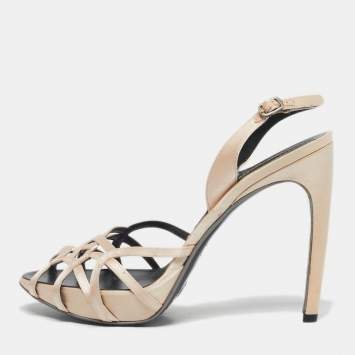 Pre Owned Celine Cream Satin Ankle Strap Sandals Size 40