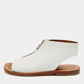 Pre Owned Celine Size 37 White Leather Zip Details Sandals