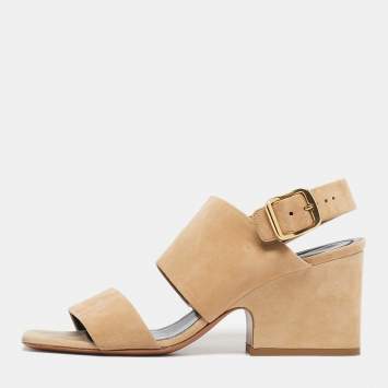 مملوكة مسبقًا Celine Size 38 Beige Suede Block Heel Ankle Strap Sandals