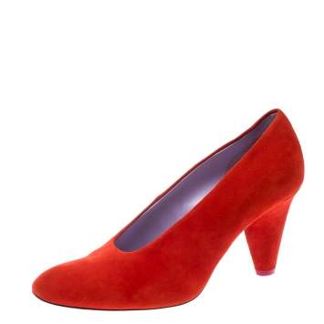 Pre Owned Celine Coral Red Suede Pumps Size 37