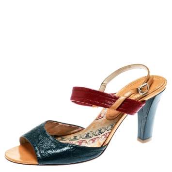 Pre Owned Celine Multicolor Leather Slingback Open Toe Sandals Size  39.5