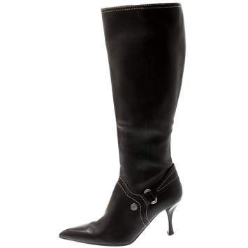 Pre Owned Celine Brown Leather Pointed Toe Knee Length Boots Size 39