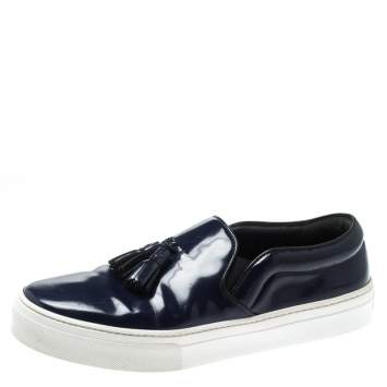 Pre Owned Celine Blue Leather Tassel Slip On Sneakers Size 38