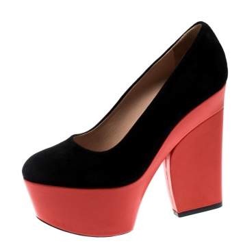 Pre Owned Celine Two Tone Suede Platform Pumps Size 36