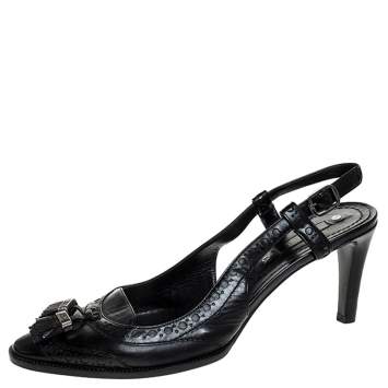 Pre Owned Celine Black Brogue Leather Tassel Slingback Sandals Size 40
