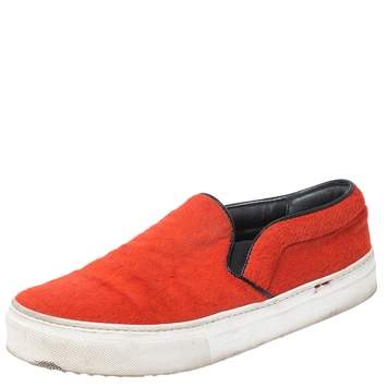 Pre Owned Celine Orange Calfhair Slip On Sneakers Size 38
